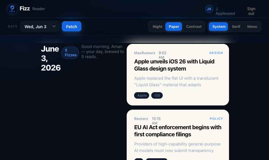 Fizz web reader detail preview